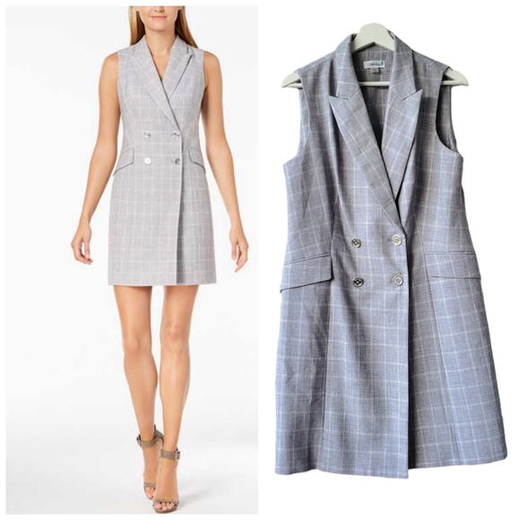 Calvin Klein Dresses & Skirts - Calvin Klein Plaid Sleeveless Trench Dress Size 12